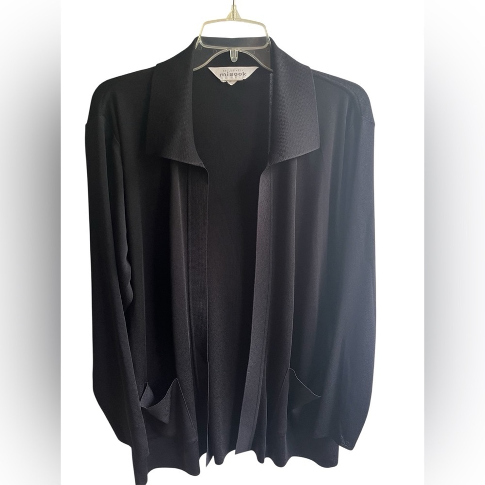 Misook NWOT Cardigan Sweater Womens Top Black Open Longline Capsule Normcore Lrg